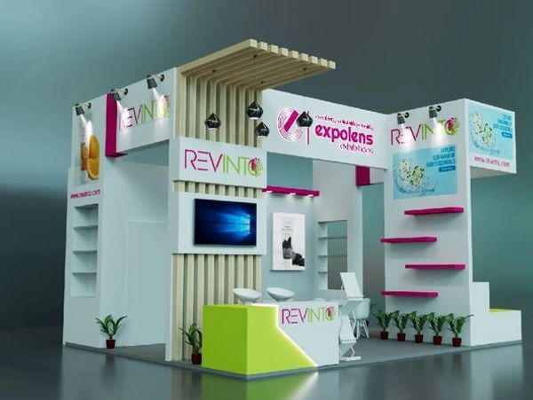 Modern exhibition booth for Revinto at Expolens event.
