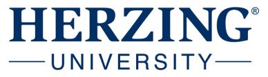 Herzing University logo in blue and white.