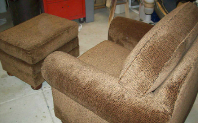Re-upholstered chair and ottoman