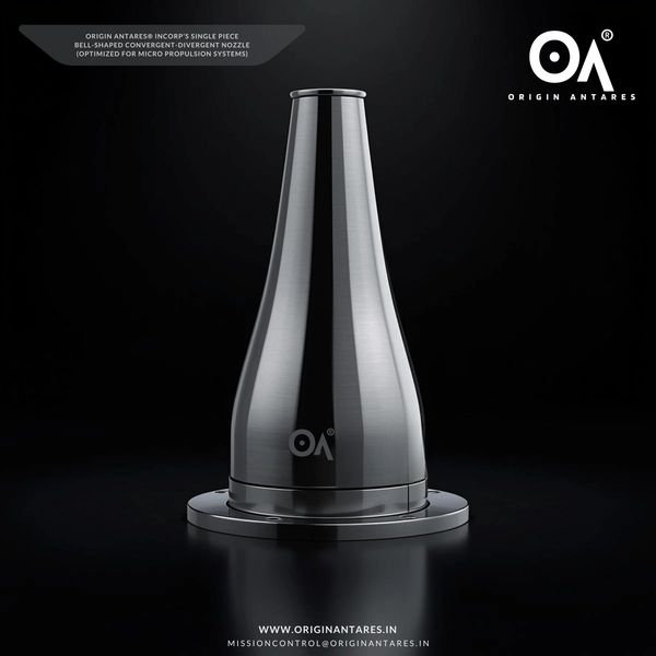 Sleek metallic bell-shaped convergent-divergent nozzle by Origin Antares.
