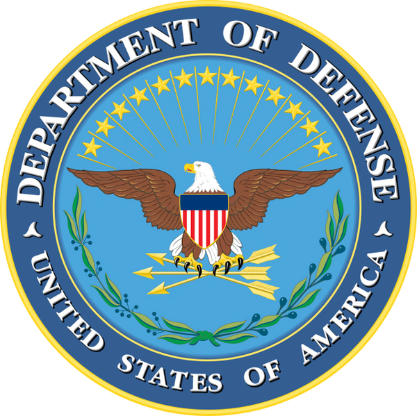 Seal of the United States Department of Defense with an eagle and stars.