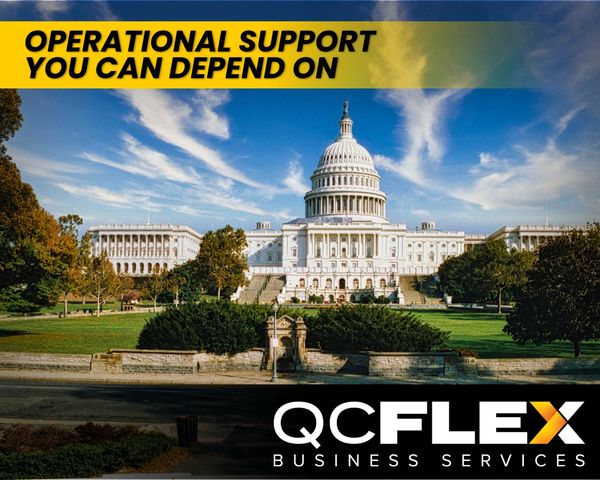 The U.S. Capitol with a banner promoting QCFlex operational support services.