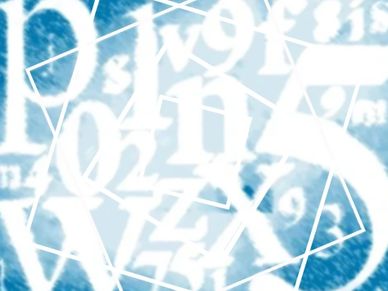 Blurred white letters and numbers over a blue background.