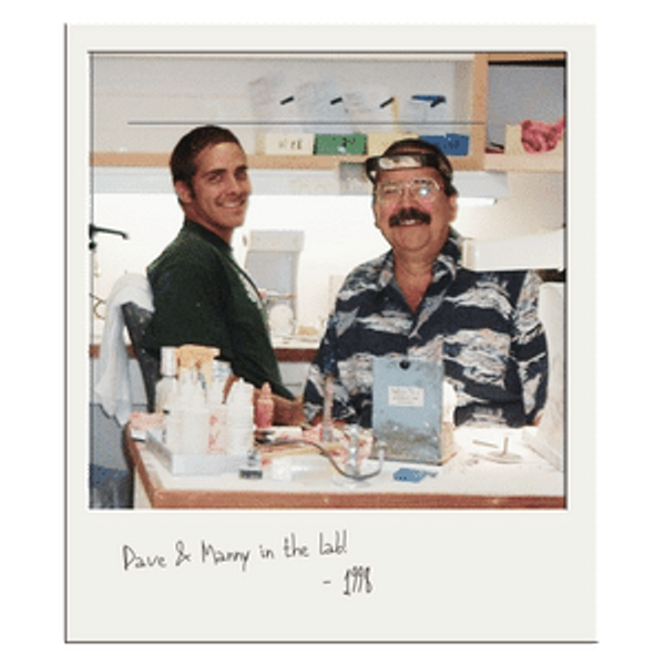 picture of david and manuel cabrera  in cc dental lab in 1998