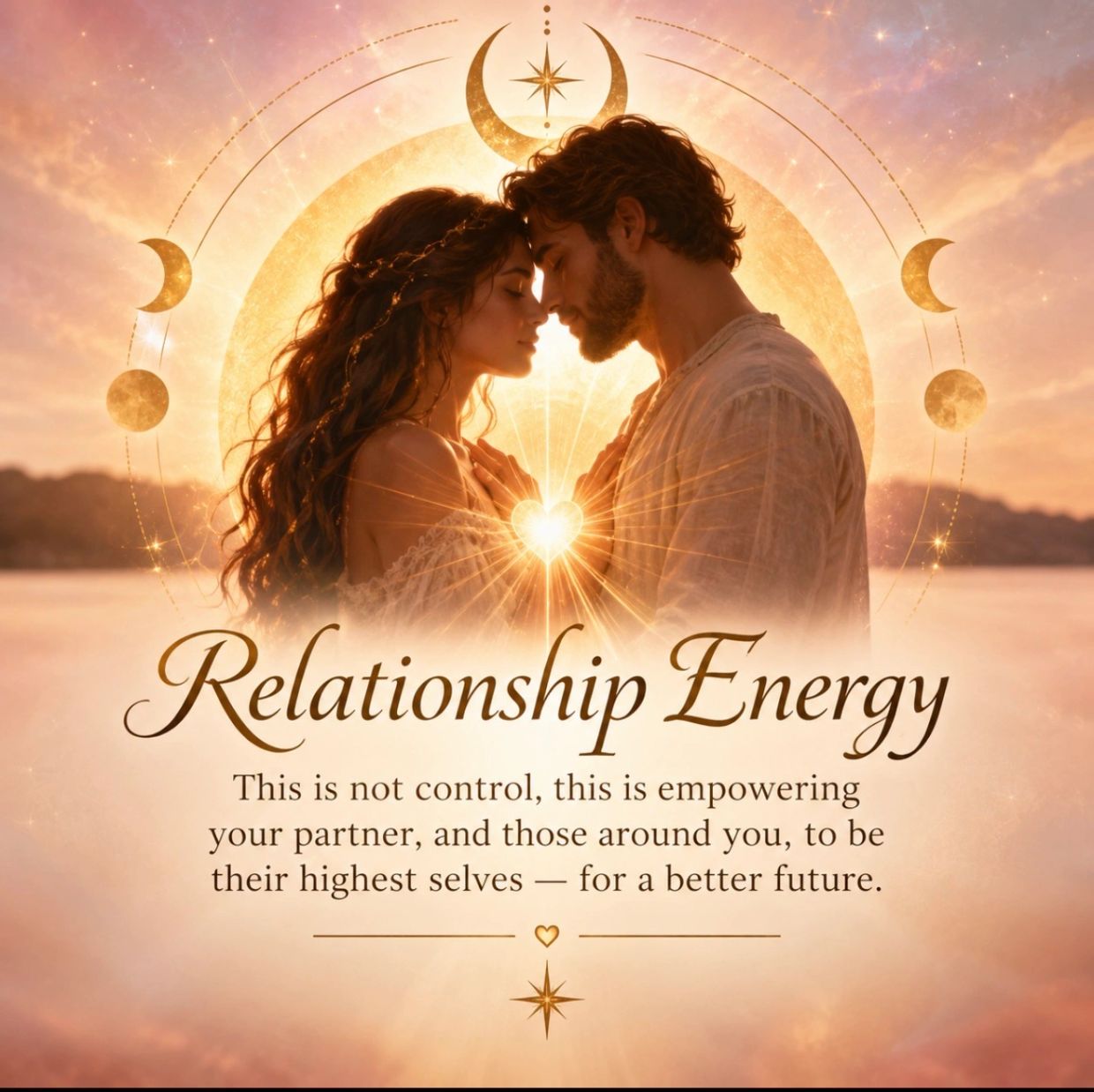 Couple sharing a loving moment with spiritual background.