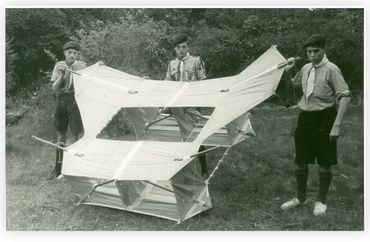 Scouts with kite. 1950. Location unknown