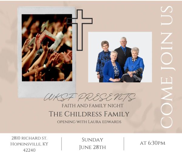 Flyer for a faith and family night featuring The Childress Family in Hopkinsville, KY.