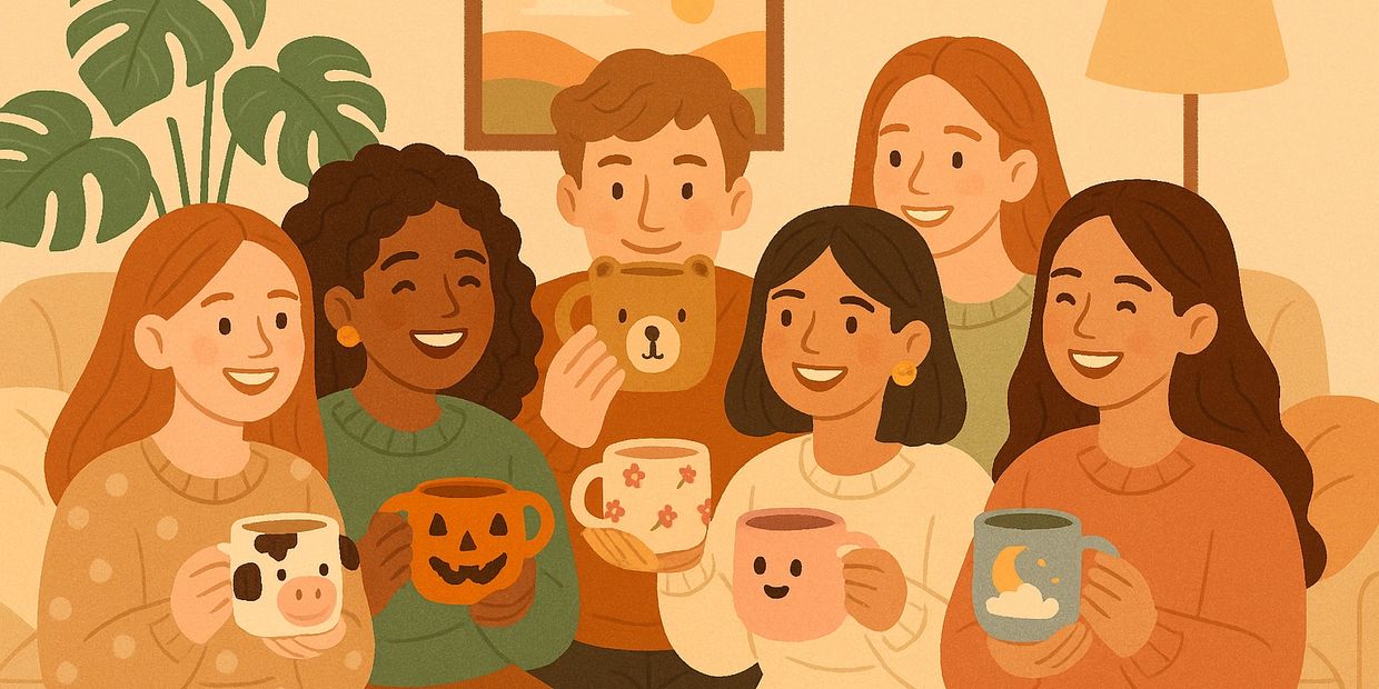 AI GENERATED image of us holding cute ceremora cups