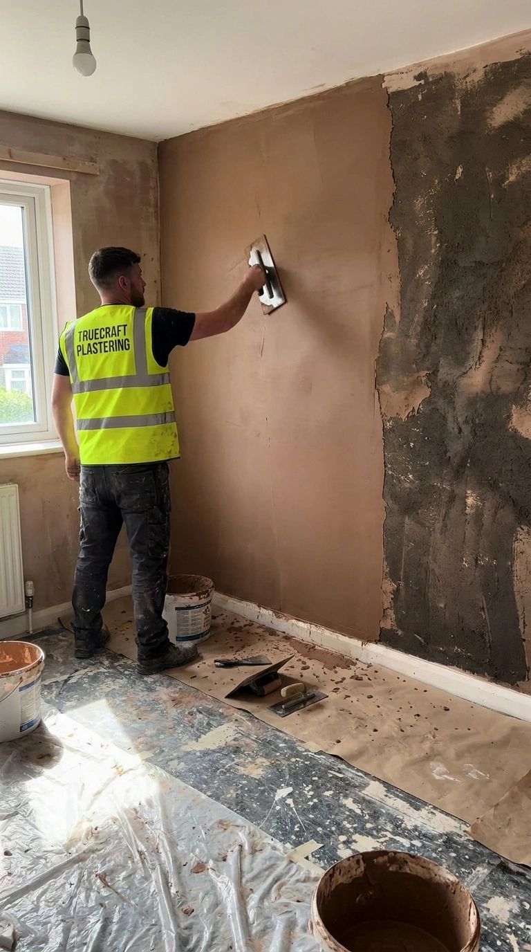 Truecraft Plastering wall skimming in Glasgow — Cee applying fresh plaster coat