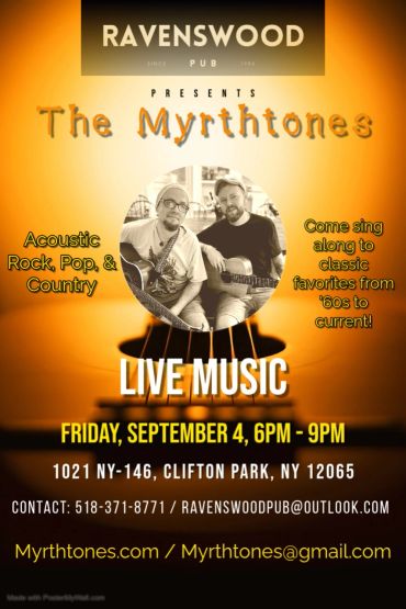 Flyer for The Myrthtones live music event at Ravenswood Pub.