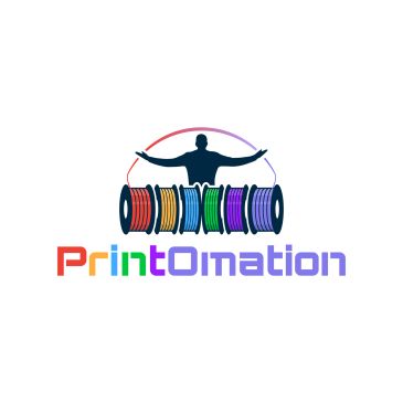 Logo with colorful 3D printer filament spools and text "PrintOimation".