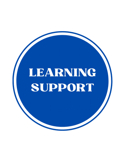 Text stating "Learning Support" inside a blue circle