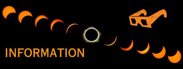 Progression of an eclipse, text stating "Information", and drawing of eclipse glasses