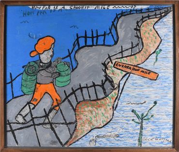 How Far is a Crooked Mile, c. 1980's, Acrylic on board, 32" x 38.5"