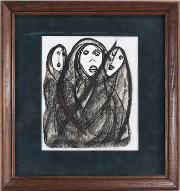 Shoshone People, 1987, Acrylic and charcoal on board, 19" x 20"
