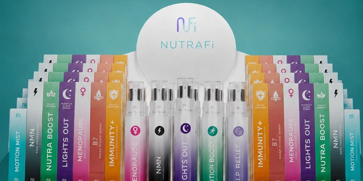 Nutrafi health supplement products displayed.