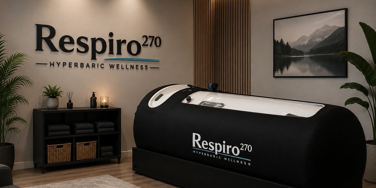 Modern hyperbaric wellness chamber in a serene room.