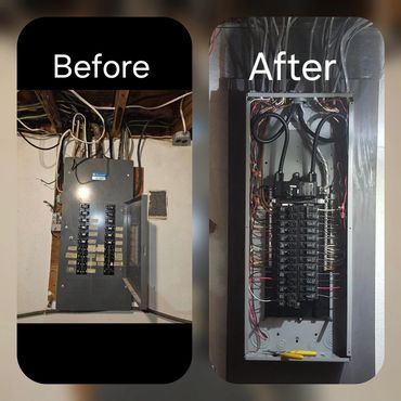 Before and after upgrade from outdated 100 amp panel to code compliant 200 amp electrical service