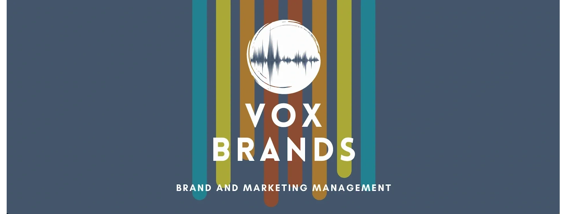 Logo for Vox Brands with colorful vertical lines and soundwave circle.