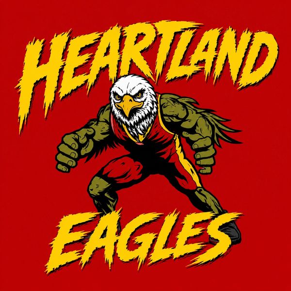 Mascot eagle with muscular arms for Heartland Eagles.