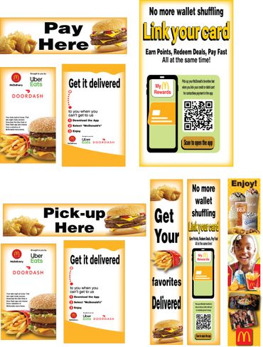 McDonald's delivery and rewards promotions with pick-up and pay options.