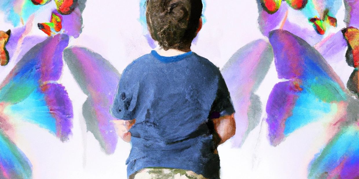 A child looking at a painting representing recovery from mental disorder after psychological therapy