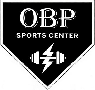 Logo of OBP Sports Center with a barbell and lightning bolt symbol.