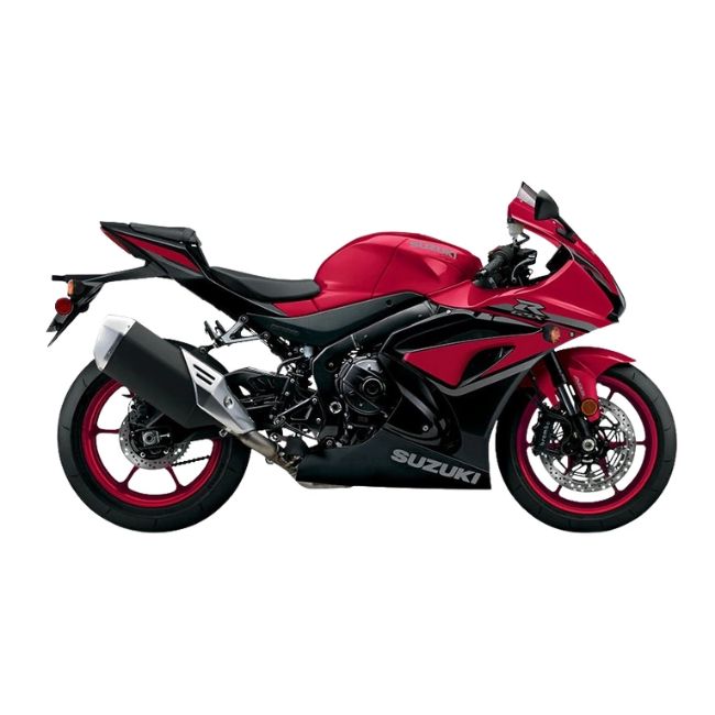 Red and black Suzuki sport motorcycle with sleek design.