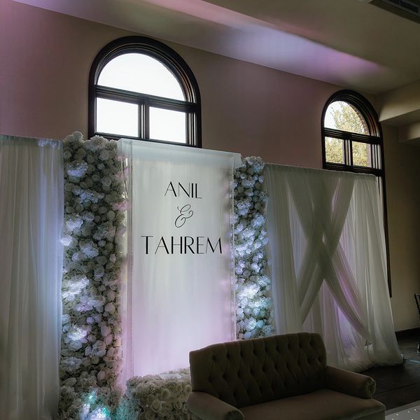 Waterfall, Floral Wall, and Drapery at The Montellano wedding in Oklahoma City
