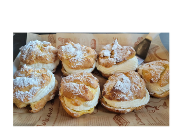 Choux a la Creme, (French Creme Puffs) Delicate, soft as air Chantilly Cream fills these extra-large
