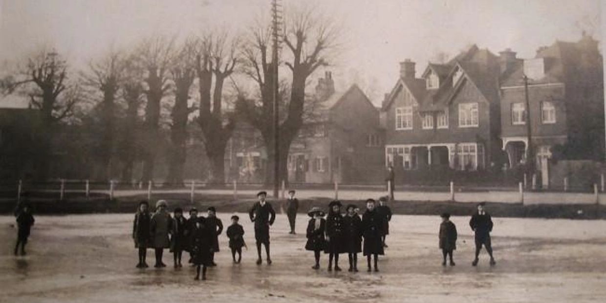 The trees and houses on the left in this photo were knocked down when Hampton Court Way was built in