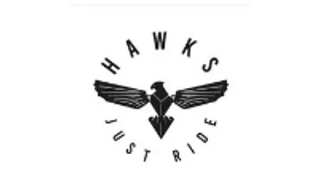 Black hawk logo with wings spread and text 'HAWKS JUST RIDE'.