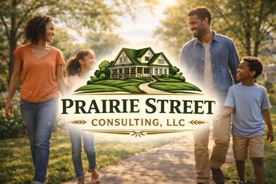Family walking outdoors with Prairie Street Consulting logo.