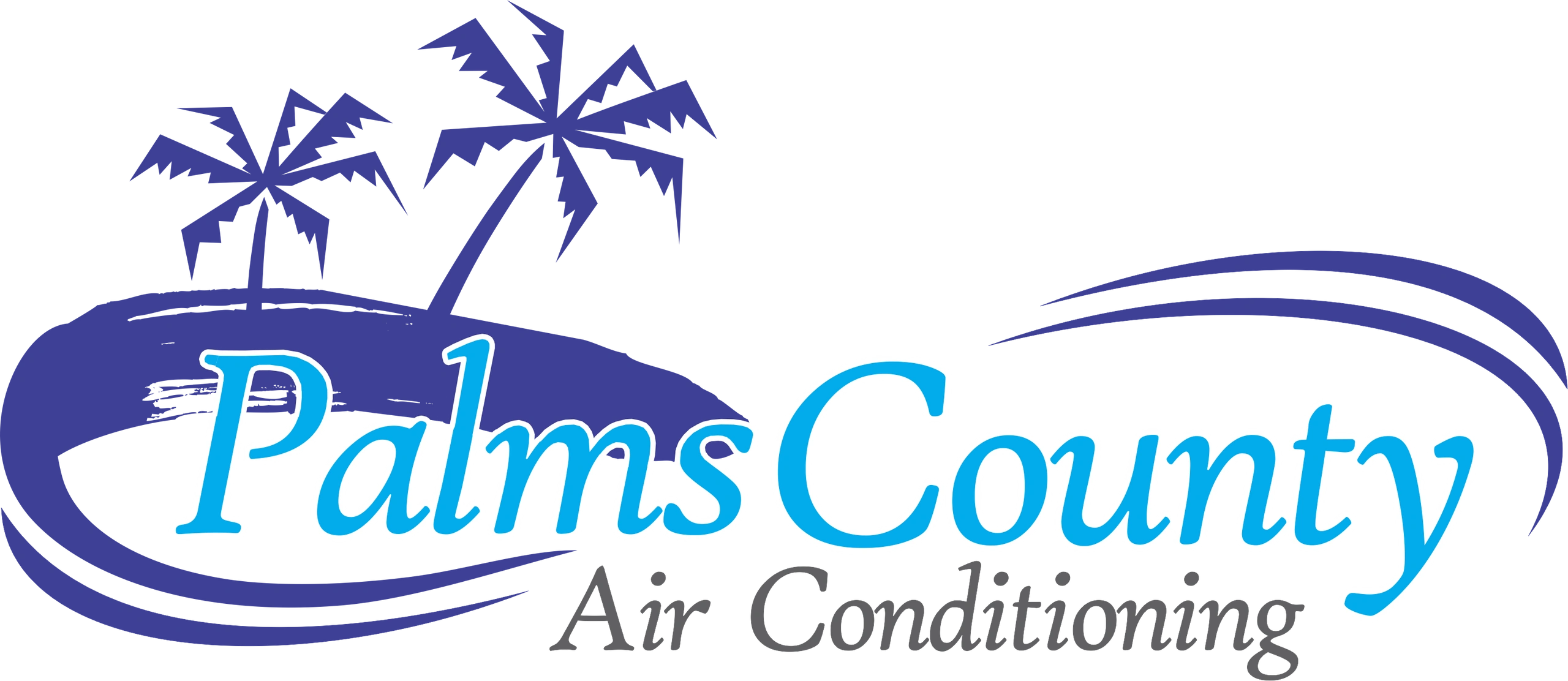 Logo of Palms County Air Conditioning with stylized palm trees.