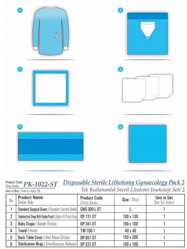 Disposable sterile lithotomy gynaecology pack tek kullanımlık jinekoloji seti