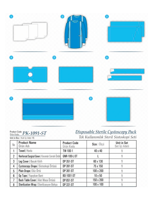Disposable sterile cystoscopy pack, tek kullanımlık steril sistoskopi seti