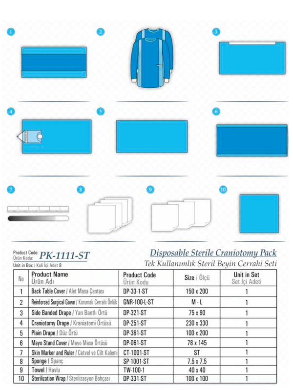 Disposable Sterile Craniotomy pack, tek kullanımlık steril beyin cerrahi seti