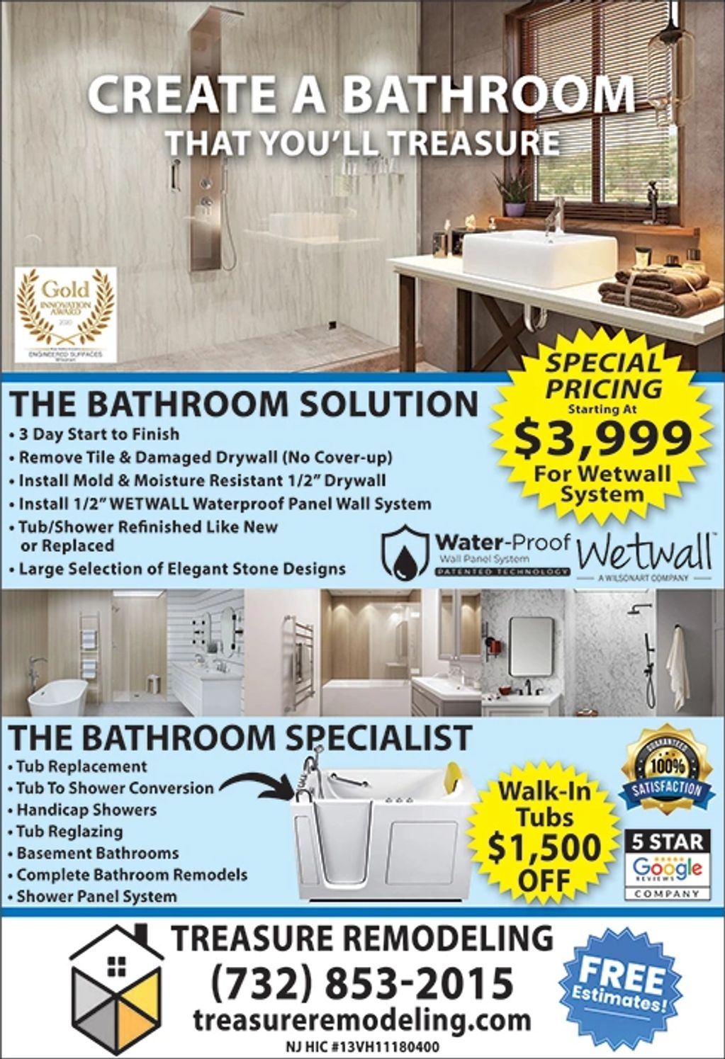  Wetwalls, Shower Liners, Tub Shower Conversion, Tub Reglazing, Handicapped Accessible Shower
