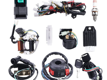 OEM Parts: Spark plug, wire harness, cdi box, stator, solenoid rectifier, ignition coil, key switch 