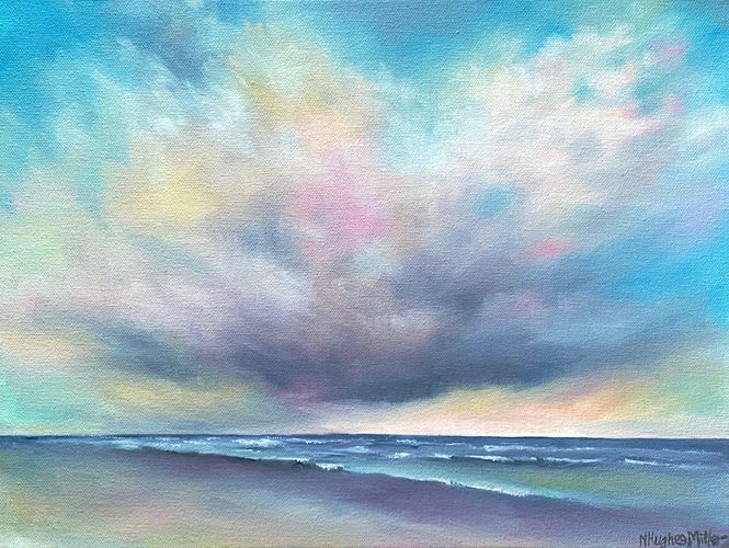 Contemporary landscape paintings of the Eastern US coast inspired by the ocean marsh and sky