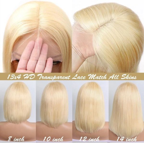 613 Blonde 10 Inch 13X4 HD Short Glueless Bob straight Pre -plucked