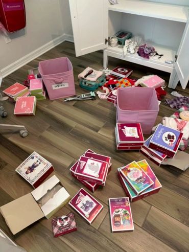 Boxes and storage bins ready for organization.