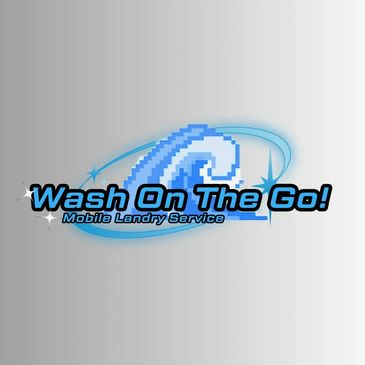 Logo for Wash On The Go, a mobile laundry service with a pixelated wave design.