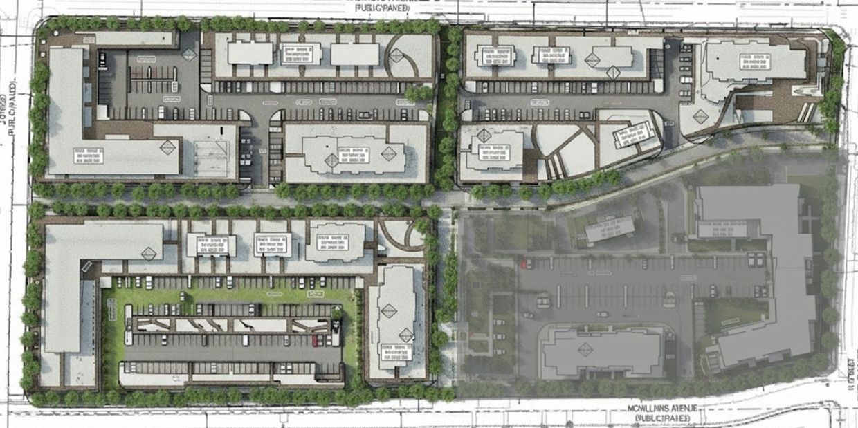 Site plan rendering of Marble Manor Phase 2 showing buildings, roads, and open spaces.