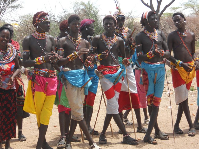 Young Maasai warriors in their traditional clothing.