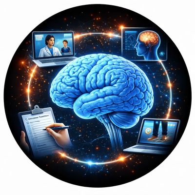 A brain representing virtual concussion evaluation and comprehensive Concussion assessment