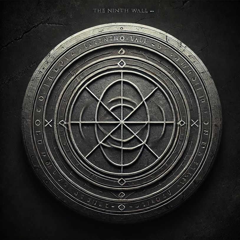 alt="Ninth Wall sigil: intersecting ovals and lines forming complex circular pattern in stone"