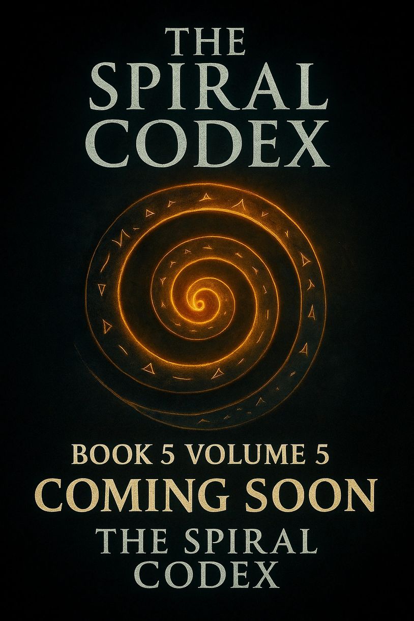 alt="Spiral Codex logo – golden spiral emblem, Book Cover, Book 5 Vol 5, COMING SOON displayed"