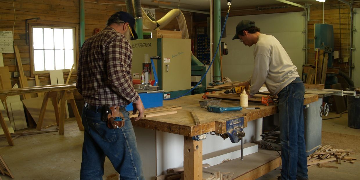 Whitefish Montana cabinet shop building custom reclaimed oak face frames. 