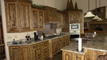Custom barnwood kitchen cabinets Lakeside Montana face frame construction